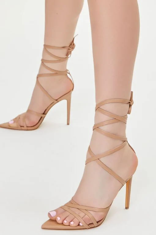 Faux Leather Lace-Up Stiletto Heels