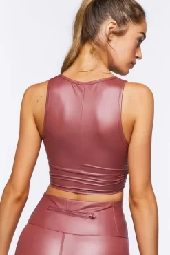 Faux Leather Longline Sports Bra