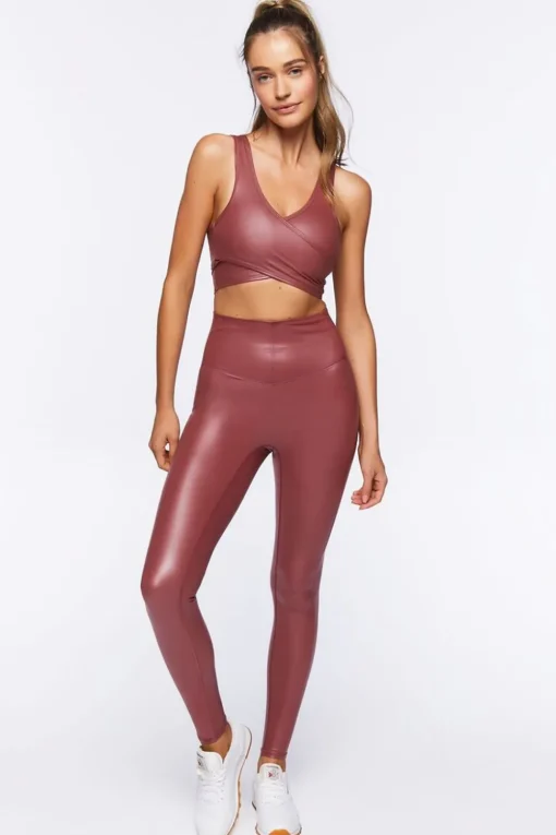 Faux Leather Longline Sports Bra