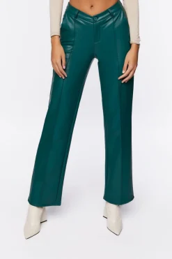 Faux Leather Mid-Rise Trousers