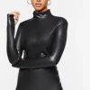 Faux Leather Mock Neck Crop Top