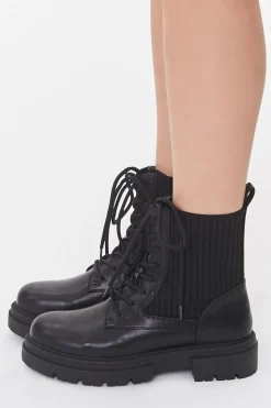 Faux Leather Ribbed Booties