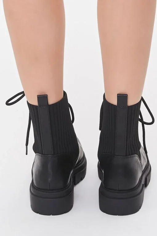 Faux Leather Ribbed Booties