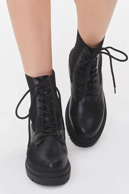 Faux Leather Ribbed Booties