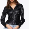 Faux Leather Ruched Shirt