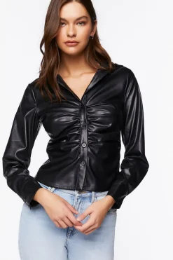 Faux Leather Ruched Shirt