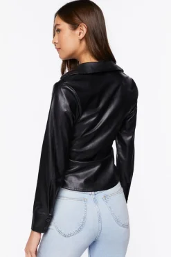 Faux Leather Ruched Shirt