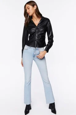 Faux Leather Ruched Shirt