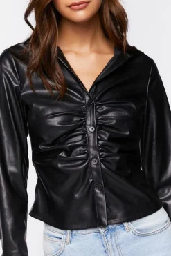 Faux Leather Ruched Shirt