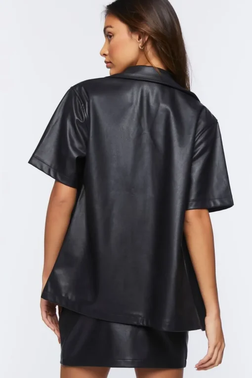 Faux Leather Shirt & Mini Skirt Set