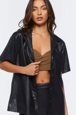 Faux Leather Shirt & Mini Skirt Set