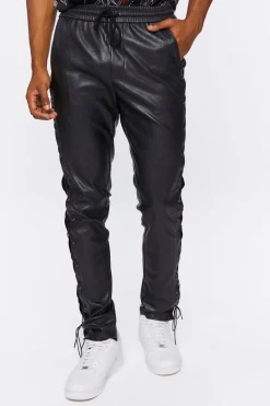 Faux Leather Side Lace-Up Pants