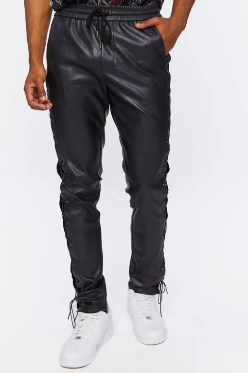 Faux Leather Side Lace-Up Pants