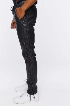 Faux Leather Side Lace-Up Pants