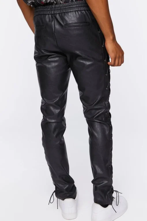 Faux Leather Side Lace-Up Pants