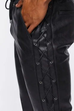 Faux Leather Side Lace-Up Pants