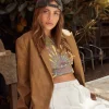 Faux Leather Single-Breasted Blazer