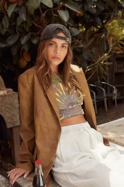 Faux Leather Single-Breasted Blazer