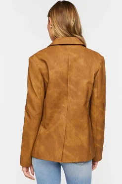 Faux Leather Single-Breasted Blazer