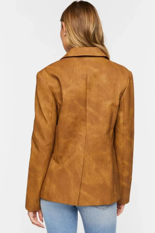 Faux Leather Single-Breasted Blazer