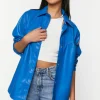 Faux Leather Snap-Button Shacket