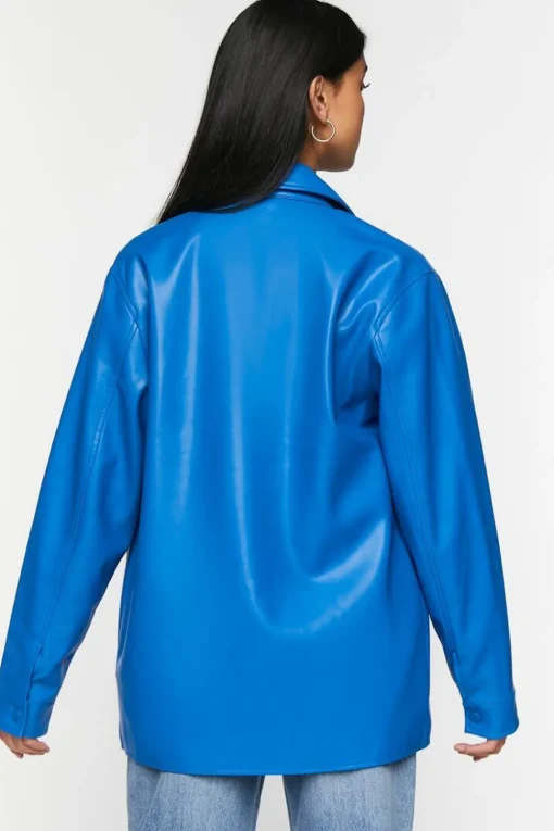Faux Leather Snap-Button Shacket