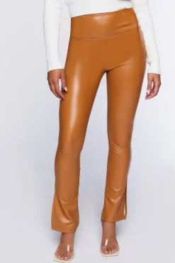 Faux Leather Split-Hem Flare Pants