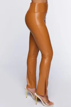 Faux Leather Split-Hem Flare Pants