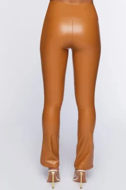 Faux Leather Split-Hem Flare Pants