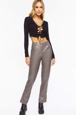 Faux Leather Straight-Leg Pants
