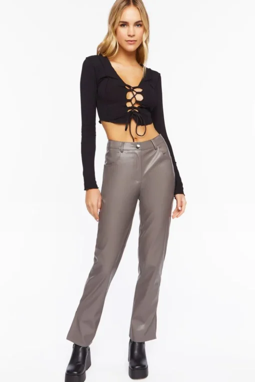 Faux Leather Straight-Leg Pants