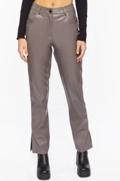Faux Leather Straight-Leg Pants