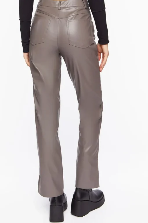 Faux Leather Straight-Leg Pants
