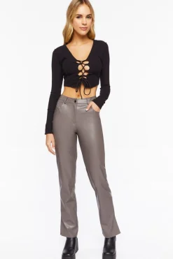 Faux Leather Straight-Leg Pants