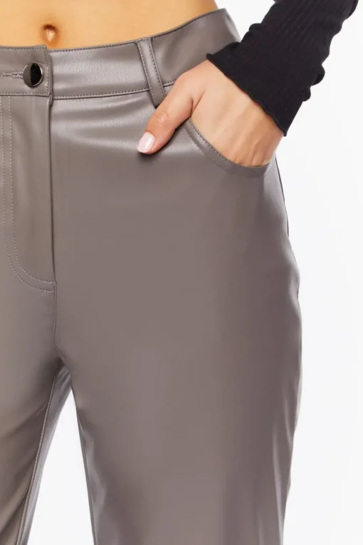 Faux Leather Straight-Leg Pants