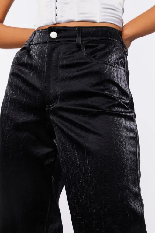Faux Leather Straight-Leg Pants