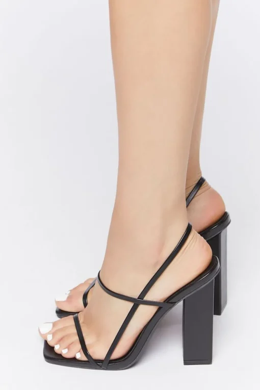 Faux Leather Strappy Block Heels