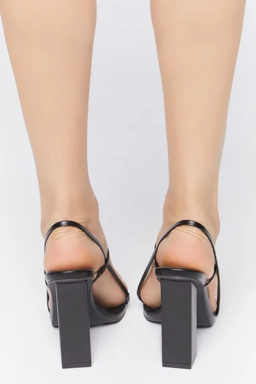 Faux Leather Strappy Block Heels