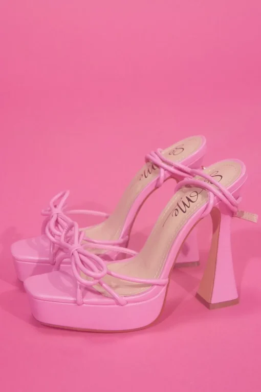 Faux Leather Strappy Bow Tie Heels
