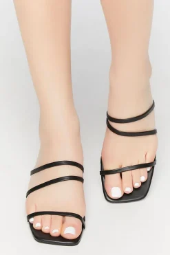 Faux Leather Strappy Open-Toe Heels