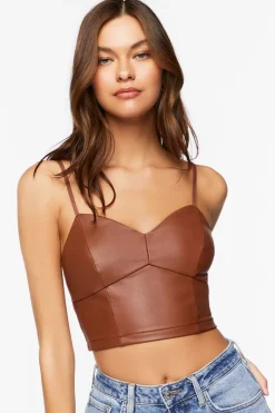 Faux Leather Sweetheart Cropped Cami