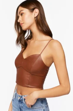 Faux Leather Sweetheart Cropped Cami