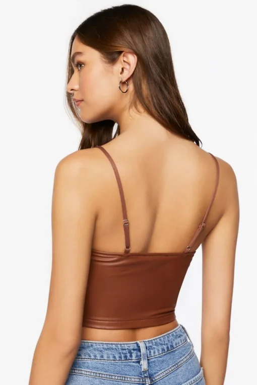 Faux Leather Sweetheart Cropped Cami