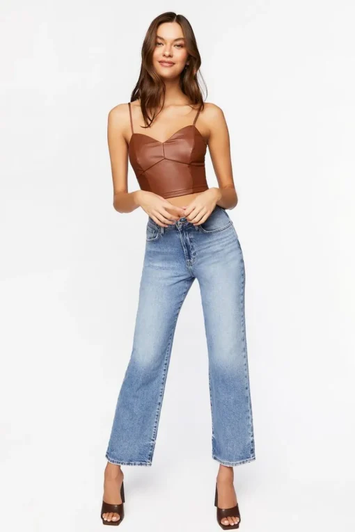 Faux Leather Sweetheart Cropped Cami