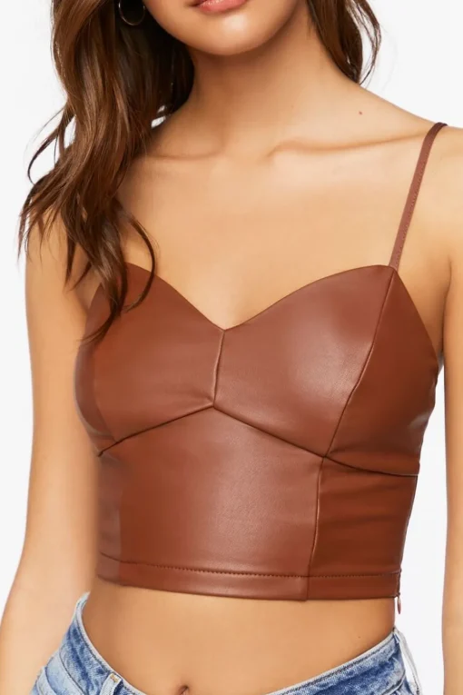 Faux Leather Sweetheart Cropped Cami