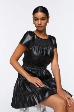 Faux Leather Tiered Mini Dress