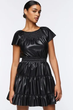 Faux Leather Tiered Mini Dress