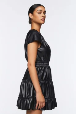 Faux Leather Tiered Mini Dress