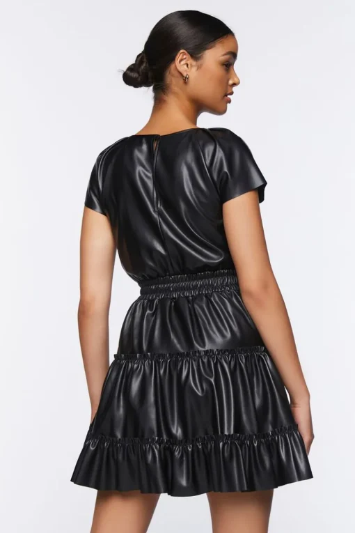 Faux Leather Tiered Mini Dress