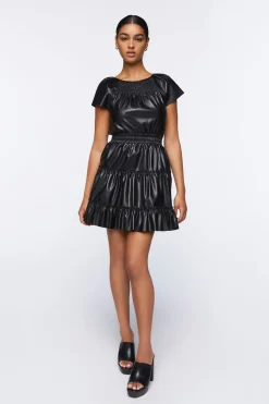 Faux Leather Tiered Mini Dress
